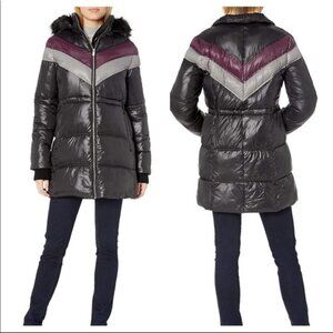 RACHEL RACHEL ROY Colorblock Faux Fur Removable Hood Puffer Jacket Women